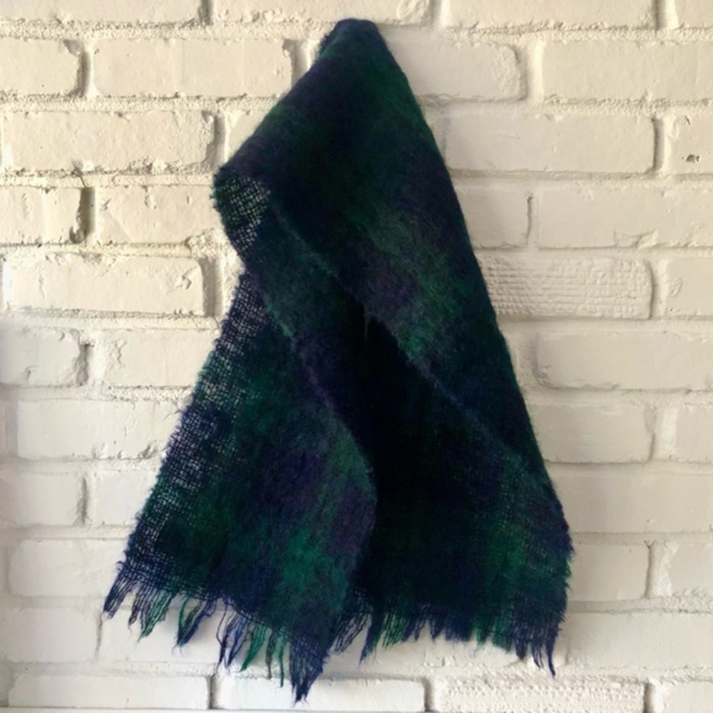 Vintage Mohair Wool Blackwatch Black Watch Tartan Plaid Scarf Highlands Scotland